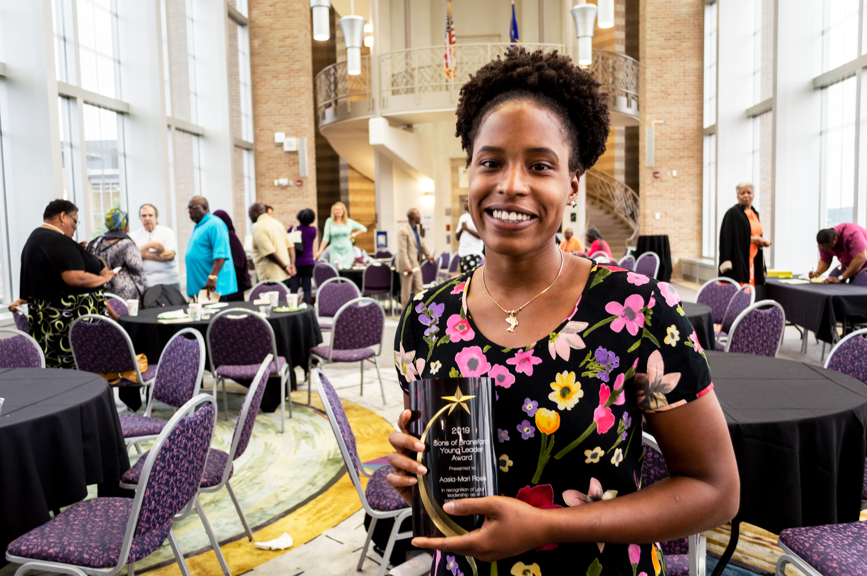 Aasia-Mari Ross poses with her Young Leader Award after the 2019 Sons of Bransford awards ceremony. (Mandy Hathaway / The Metropolitan)