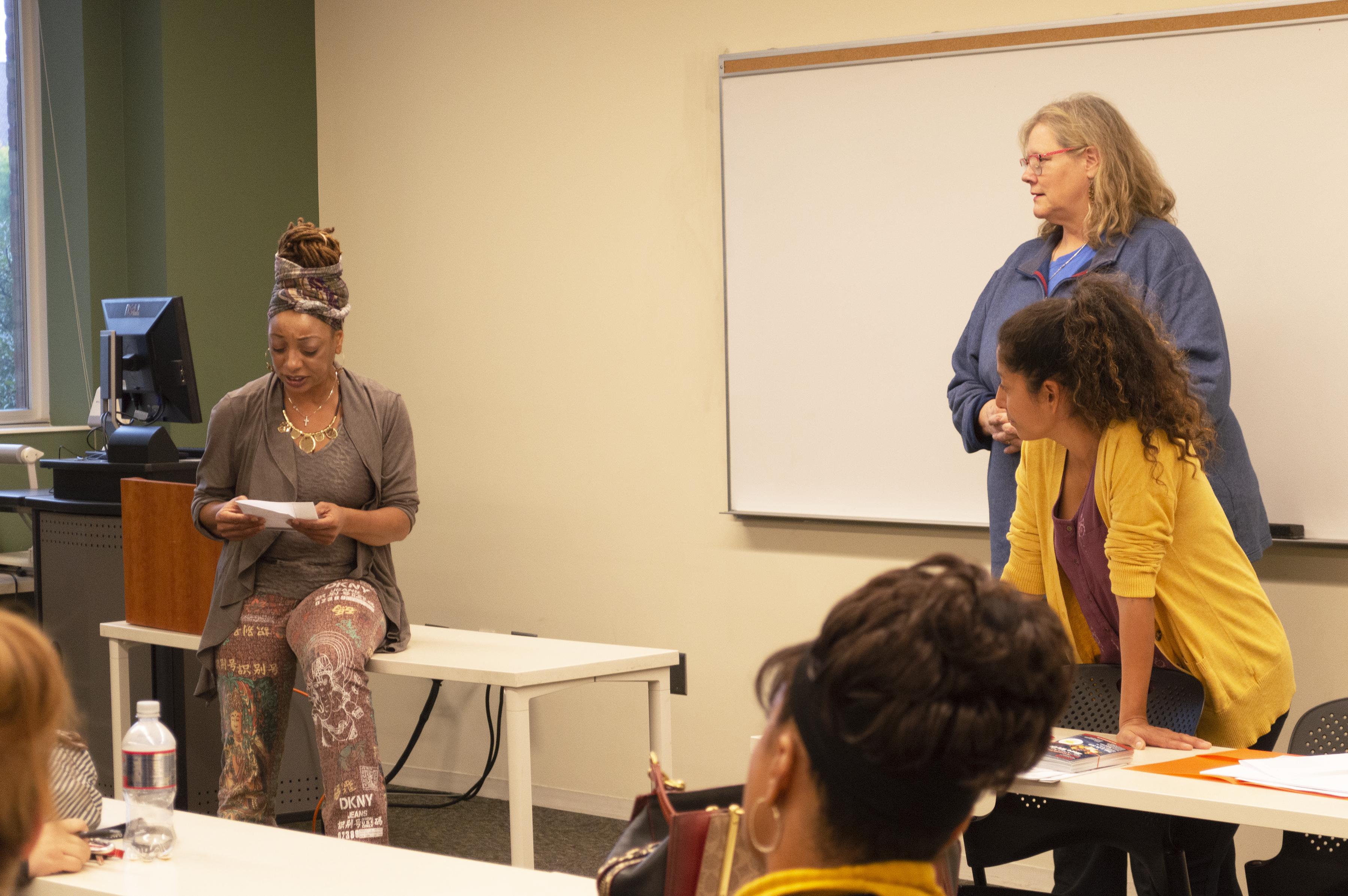 Students from the Masters in Advocacy and Political Leadership program read monologues from the play “Escaped Alone” on September 13. Students used the readings to discuss their own reactions and feelings about the themes expressed. (Mandy Hathaway / The Metropolitan)